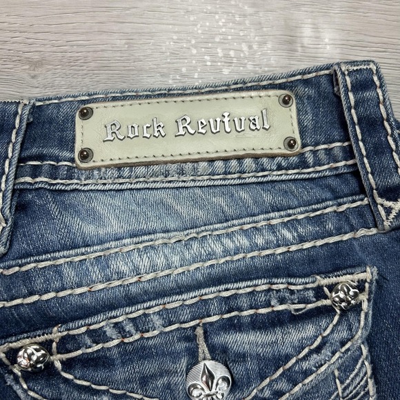 Rock Revival Jamie Easy Boot Jeans Womens 28 Blue Bootcut Distressed Denim - Picture 8 of 16